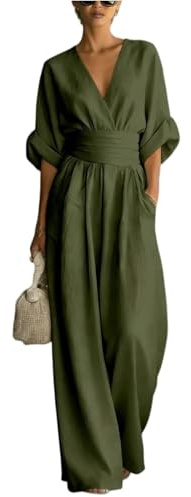 Generisk jumpsuit damer sommar elegant med ärmar overall festlig bröllopsgäst byxkostym lång midja vida ben jumpsuits V-ringad playsuit Buisness playsuit