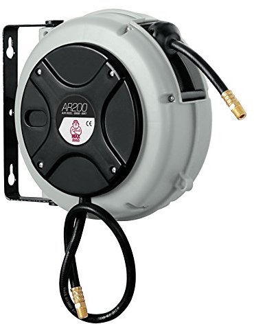 MAXTOOLS AR200, Carrete Automático con Manguera de Aire Comprimido, Manguera Neumática Profesional de PVC con Carrete Retráctil, 6 m