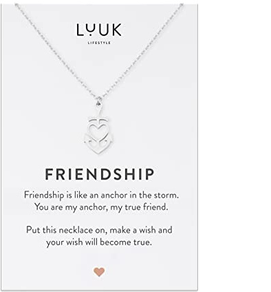 LUUK LIFESTYLE Collana ciondolo Ancora Cuore (50cm c.) in Acciaio Inossidabile e dedica FRIENDSHIP, d'amicizia Regali per Lei, Donna, Moglie, Madre, Impermeabile, Gioiello Moda, Argento
