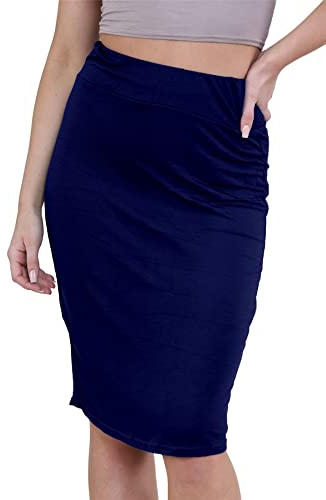 Hamishkane Ny dam vanlig hög midja stretch bodycon jersey sommar penna midi kjol, Marin, 34/36