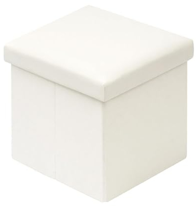 Bonlife Pouf con Contenitore Poggiapiedi per Divano Sgabello Basso Cubo Portaoggetti Pouf Ecopelle Salotto Tavolino da Salotto Bianco 30x30x30cm