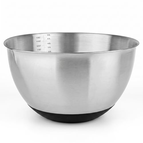 MGE - Cuenco para Mezclar con Escala Medidora - Bol de Cocina Multiusos - Frutero - Ensaladera - Ensaladera, Mixing Bowl, Bol de Repostería - Acero Inoxidable - Base Antideslizante - 22 cm