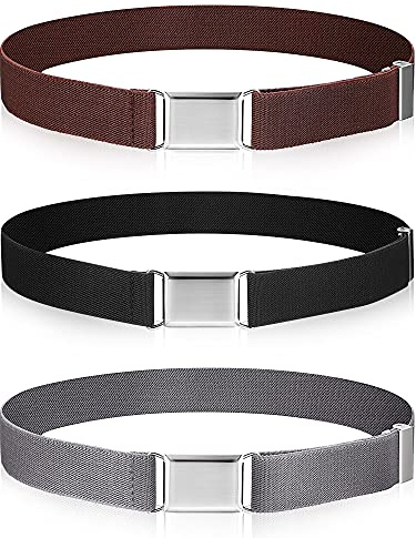 Syhood 3 Pieces Boy Belt Kids Elastic Adjustable Stretch Belt Silver Square Buckle for Child Girl Pants Uniform Jeans(Black, Brown, Gray)