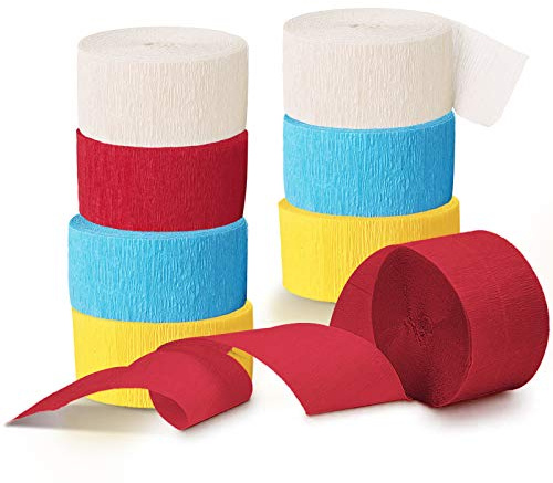 NICROLANDEE Party Streamers Decorations - 8 Rolls Red Blue Yellow Crepe Paper Streamers Tassels Streamer Paper for Birthday Party, Baby Shower, Class Party, Family Gathering Supplies