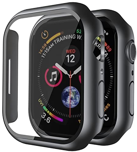 Uluck 2 Stück Hard Hülle mit Glas Displayschutz Kompatibel Apple Watch Series 9/8/7 41mm, Displayschutz Rundum Schutzhülle Schutzhülle Ultradünnes Schutz Case, Schwarz