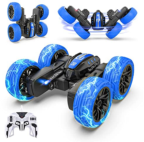 BEZGAR TD202MINI Ferngesteuertes Auto - 4WD 2,4 GHz Doppelseitiges RC Stunt Car, 360° drehendes RC Auto mit LED-Licht, Wiederaufladbare Spielzeug Geschenke für Jungen Kinder Mädchen