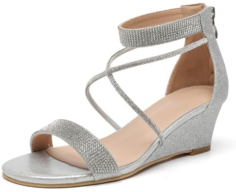 DADAWEN Sandales Compensées Femme Été Sandales à Plateforme Strass Sandale à Talon Compensé Mode Confort pour Soirée Mariage Chaussure