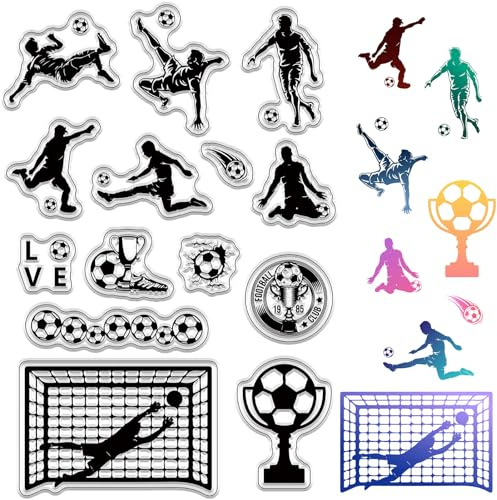 CRASPIRE Sellos Transparentes de Fútbol, Atletas, Vallas de Copa, Silicona Retro Reutilizables para Bricolaje, Suministros de Álbumes de Recortes Tarjetas