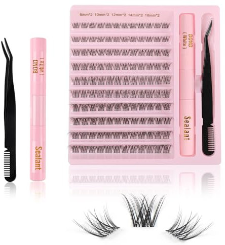 Kiusatig Kit Extension Cils Individuel 120PCS Kit Faux Cils Naturel Avec Lash Bond et Seal Applicateur D Curl Cils Extension de Cils Professionnel 8-16mm Mix kit extension de cils complet debutant