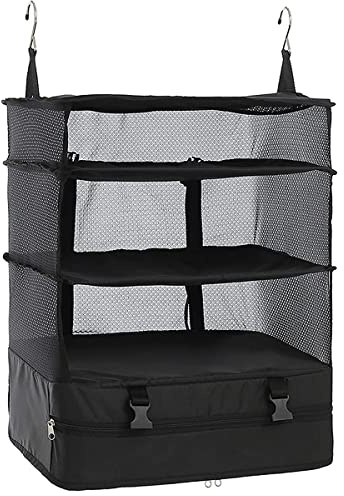 Foppla Cubi da imballaggio e organizer per bagagli a 3 ripiani, borsa pieghevole da appendere in rete a compressione – può contenere vestiti, scarpe, articoli da toeletta
