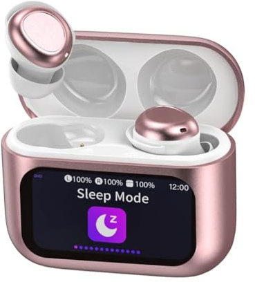 Wireless Sleep Earbuds with Smart Touch Screen, Bluetooth 5.4 Headphones In Ear with ENC Noise Cancelling Mic, 48H Sleep Headphones with 5 EQ Modes, HiFi Stereo IP7 Waterproof Mini Ear Buds, Rose Gold