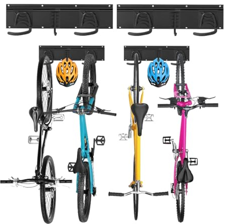 Bike Storage Rack, 32Inch Heavy Duty 4 Bikes & 2 Helmets Wall Hooks