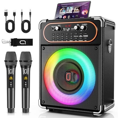 HWWR Karaoke Machine with 2 Wireless Microphones, Portable Karaoke Machine for Adult with Bluetooth 5.3 PA Speaker System, TWS Stereo, Disco Lights for Home Parties, Outdoor Events & Gatherings