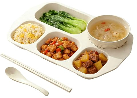Platos Con Compartimentos - Bandeja con 5 Compartimentos para Desayuno y Comidas - Plato para Separar Alimentos,Para Niños Estudiantes Hogar Oficina Escuela Guardería Hora De La Comida Comedor Restaur