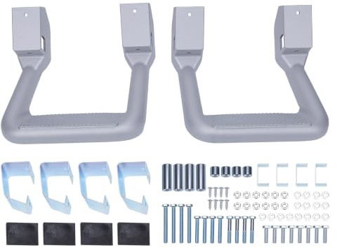 Aramox 2 St Silver Aluminium Sidosteg Löpbrädor Kit för Lastbilar SUVs | Lätt flygplanslegering, halkfria stegkuddar, inkluderar alla monteringsfästen och hårdvara, passar de flesta fullstora