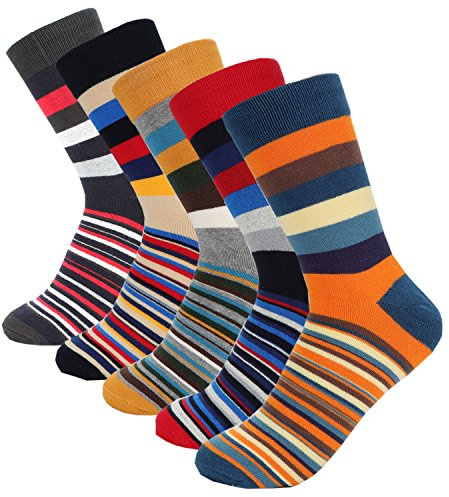 HOYOLS Striped Dress Socks, 5 Packs Colorful Crew Socks for Men Size 6-10