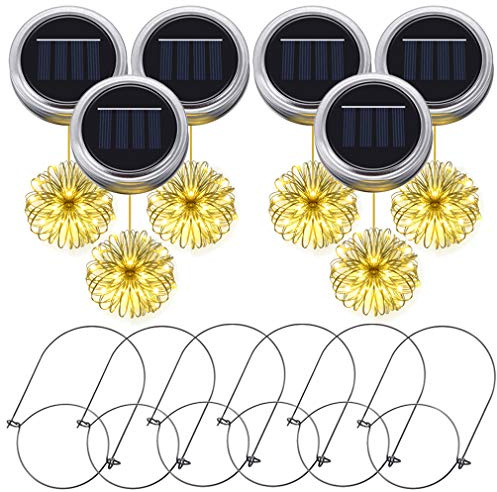 PChero 6pezzi Appesi Impermeabili con Coperchio a Forma di Barattolo per Muratore Solare con Luci a Fata con 20 LED e Ganci, Perfetti per Feste, Matrimoni, decorazioni Natalizie (bianco caldo)