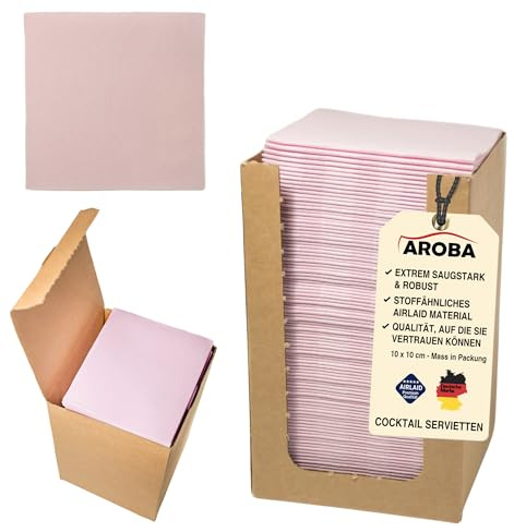 100 Aroba Airlaid Cocktail Servietten Stoffähnlich Dessert Serviette 20x20 cm 1/4 Falz Hochwertig|21 Farben|Hochzeit Geburtstag Bar Caffee Disco Hotel Catering Party Rosa