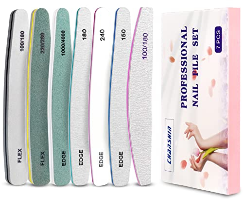 CHANSHIN Nagelfeilen,7 Stücke Profi Nagelfeile Set,Buffer Schmirgelbrett,Gelnägel Maniküre- für Nageltrimmen,Schleifen,Polieren,glänzende Maniküre