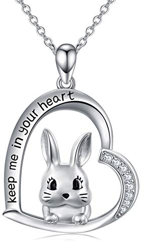 LONAGO 925er Sterling Silber Hase Halskette Halte Mich in Deinem Herzen Süßes Kaninchen Anhänger Halskette Schmuck für Ostertag Geschenk