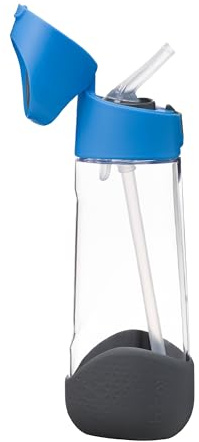 b.box 600 ml Tritan Trinkflasche mit offenem oder schließendem Deckel, Wasserflasche Entnahme Silikon Strohhalm Perfekt für Schulkinder (Blauer Schiefer), RXZER23