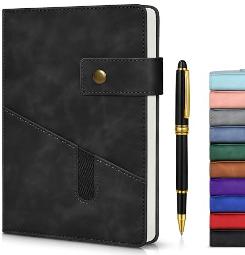 vfaejll Lined Notebook with Pen, 5.9x8.4 A5 Hardcover Leather Journal Set