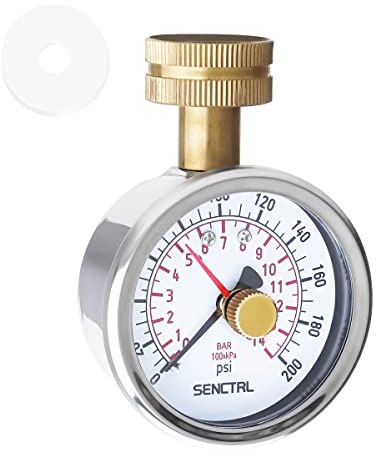 SENCTRL Medidor de presión de agua de 0 a 200 psi, con mano perezosa, sin plomo, impermeable, tamaño de esfera de 2.5 pulgadas, rosca hembra de manguera de jardín de 3/4 pulgadas, caja de acero