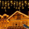 Meision Eisregen Lichterkette Außen 5m 200LEDs, Lichtervorhang mit 8 Modi und Timer, Speicherfunktion, IP44 Wasserfest, Eiszapfen Lichterkette Inner für Weihnachten Traufe Halloween, Warmweiß