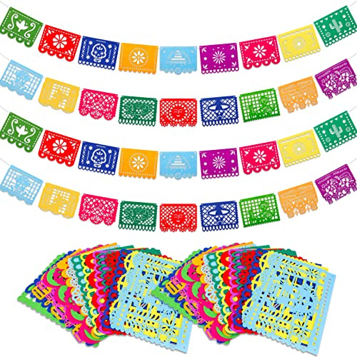 Qpout 4 Stück Mexikanisches Fiesta Party Filzbanner,Tag der Toten, Dia de Los Muertos, Papel Picado, Fiesta Hängebanner, Cinco de Mayo,Fiesta Banner Cino de Mayo Party Dekorationen Outdoor Girlande