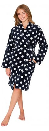 TURTLE Navy Robe Womens Luxury Dressing Gown Clouds All Over Fleece Long Gown (S (Small))