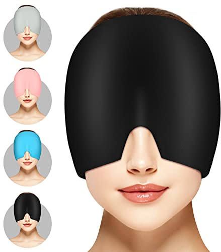 ACWOO Migraine Relief Cap, Reusable Cold Hot Therapy Migraine and Headache Relief Cap, Single-Sided Gel Ice Hot Head Wrap for Chronic Migraine, Tension Headache, Sinus Stress, Puffy Eyes (Black)