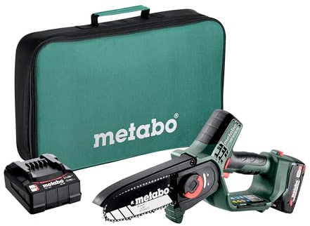 Metabo Akku Gehölzsäge (Holzsäge mit Akku/Ladegerät, kleine Kettensäge 15 cm, in Werkzeugtasche, Gartensäge) 600856500