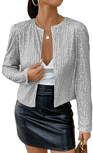 shownicer Blazer à Paillettes Femmes Chic Sequin Veste Casual Elegant Manches Longues Glitter Party Brillant Manteau Rave Blazer Veste De Costume Soirée Cocktail Fête Club