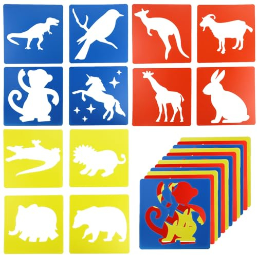 12 StüCk Schablonen FüR Kinder, Tierschablonen Set Kinder Malschablonen Set 20x20cm GroßE Schablonen Wiederverwendbar Malerei Schablonen FüR Kinder Im Alter Von 4–8 Jahren Zum Zeichnen