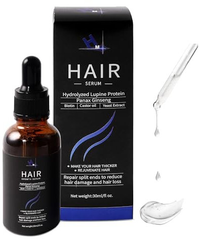 HM Haarwachstumsserum Mit Biotin, Rizinusöl, Aminosäuren & Lupinenprotein | Haarschäden und Haarausfall vorbeugen | Kopfhaut Serum For Volleres & stärkeres Haar | Vegan Geeignet | Nicht fettend