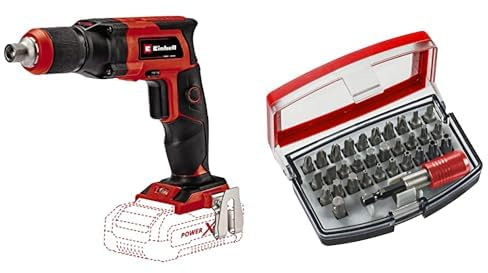 Einhell Atornillador de obra en seco con batería TE-DY 18 Li-Solo Power X-Change (iones de litio,18 V, 4000 min-1, tope de profundidad, sin batería ni cargador, E-Box) + Bit box 32