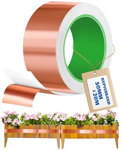 LAOYE Anti Limaces et Escargots Ruban Cuivre 50mm x 20M Bande Cuivre Antilimace Feuille de Cuivre Protection du Jardin Contre Les limaces Barrière Anti-Escargot pour Plantes à Massif Surélevé