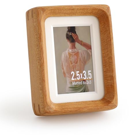 Zelvix Wooden Picture Frames, 2.5x3.5 Small Polaroid Picture Frame Matted to 2x3 with Plexiglass, Teak Solid Natural Wood Tiny Photo Frame, For TableTop and Wall Mounting