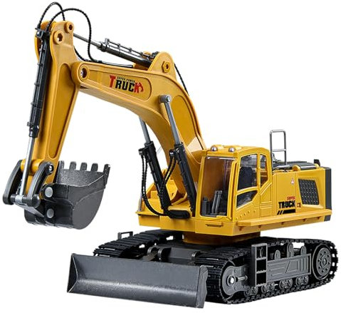 LioMaxi 1:12, Maßstab 15 Kanäle, großer ferngesteuerter Bagger für Kinder, ferngesteuerter Bagger, mit Licht, Betriebsklang, Metallschaufel, Demo mit einer Berührung, simuliertes Sprühen, 680° Drehung