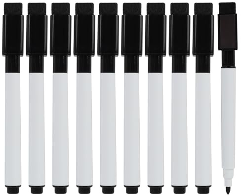 10 PCS Pennarello Nero per Lavagna Magnetica, Pennarelli Cancellabili per Lavagna Bianca con Cappuccio Magnetico, Inchiostro a Basso Odore, Adatti per Scuola, Ufficio, Casa e Intrattenimento (10PCS)