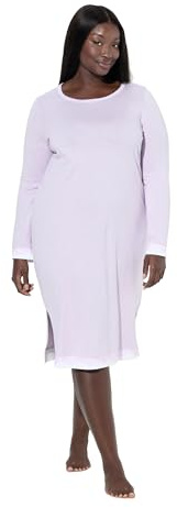 Ulla Popken Camicia da Notte dal Taglio Oversize con Pizzo, Scollo Rotondo e Maniche Lunghe Lilla Chiaro 58+ 812438808-58+