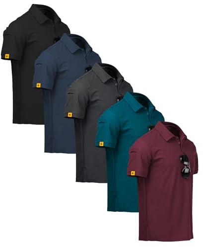 ZITY 5 Pack Polo Uomo Manica Corta Maglietta Traspirante ad Asciugatura Rapida Uomo Polo Estate Camicia Sportiva Camicia da Golf Regular Fit Polo Uomo(L)