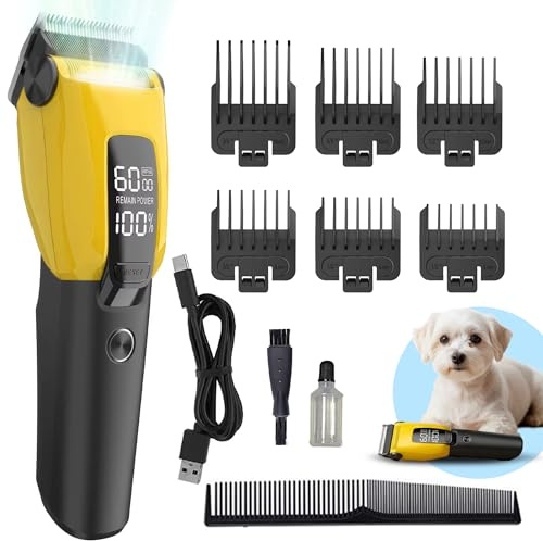 HamInWay Tondeuse sans fil pour chien – Tondeuse de toilettage silencieuse et rechargeable pour chiens et chats – Tondeuse à faible bruit avec lame en acier inoxydable – Chargement USB – Toilettage