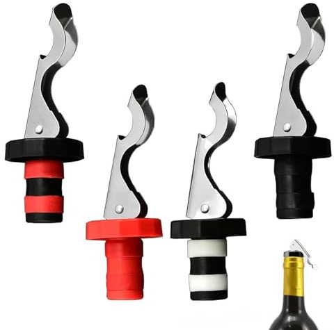 Wine Bottle Stoppers 4 Pcs Lever Arm Bottle Stoppers Reusable Wine Bottle Stopper Vacuum Expanding Rubber Beverage Bottle Cover Bottle Sealer Leak-Proof Champagne Stopper