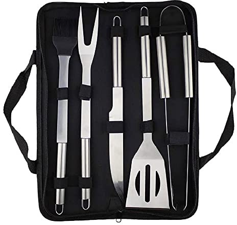Grillverktyg, Grilltillbehörsset, inkluderar rostfri stekgaffel, stekspade, stekklämma och oljeborste, grilltillbehörssats for hemmagrillning, camping, kök