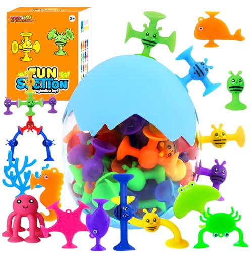 Sugkopp leksak barn 50 stycken silikon sugpropp badleksak Montessori leksak från 3 år sensoriska leksaker med dinosaurieägg för 3 4 5 6 år pojkar flickor