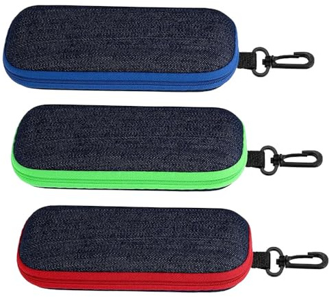 Lot de 3 étuis à lunettes rigides avec fermeture éclair pour homme et femme - Sac de voyage portable avec fermeture éclair - Étui à lunettes avec mousqueton pour lunettes de soleil