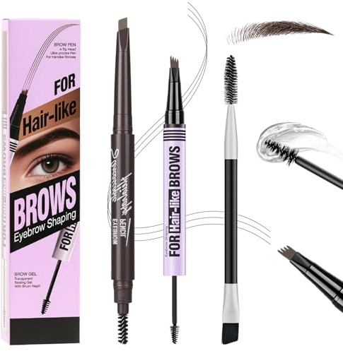 BUTBU Matita per sopracciglia 2 in 1, 3D Liquid Penna, Matita Liquida per Sopracciglia a Lunga Durata, Con Pennello, Make-up Resistente all’Acqua, A prova di sbavature, No transfer- Marrone scuro