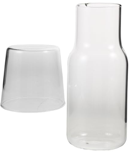 BESPORTBLE Set da 2 Caraffe e Bicchieri in Vetro Borosilicato Resistenti al Calore per Acqua Fredda e Tè Caldo Brocca Compatta da Comodino con Tazza Trasparente per Idratazione Personale in