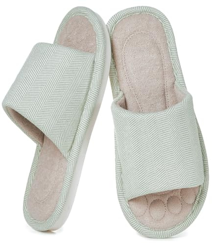 Dokela Pantoufles Femme Homme Mousse à Mémoire Respirant Coton Chaussons Facile Bout Ouvert Chaussures Antidérapantes Slippers Été